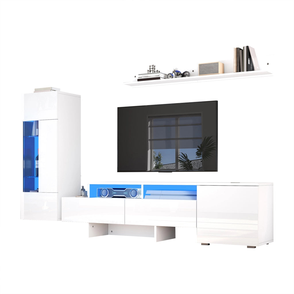Mobile TV- set 3 pezzi- lucido- LED- sospeso- acrilico- vetro- bianco- per TV 70"