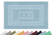 Tappeto Bagno Assorbente In Spugna Varie Misure Da Scendidoccia A Tappeto Grande Lavorazione Jacquard Tinta Unita Ricamo Cornice Lavabile Lavatrice Azzurro - TappetoBagno60x90