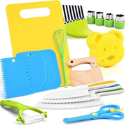Set di coltelli per bambini da cucina 17 pezzi - Coltelli per bambini - Set di coltelli per bambini da cucina - Coltelli sicuri per bambini - con tagliere e forme per frutta e verdura - per verdure, frutta, insalate