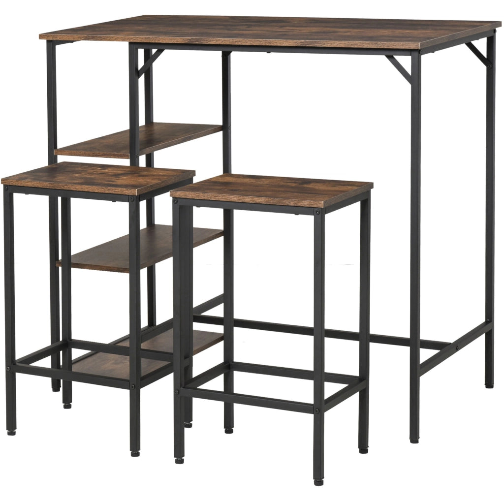 Set Tavolo Bar con 2 Sgabelli ¨C Minimal ¨C 109x60x100 cm Marrone Rustico