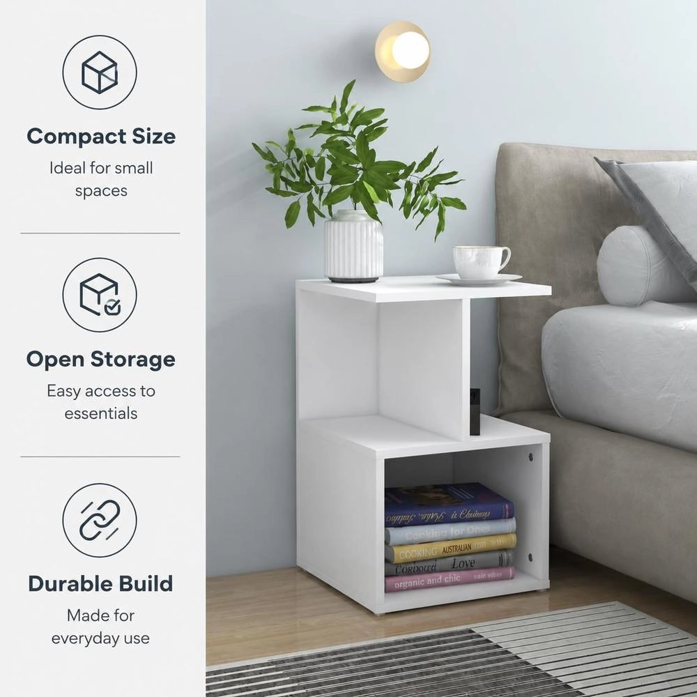White Bedside Table 35x35x55 Cm, Made Of Engineered Wood