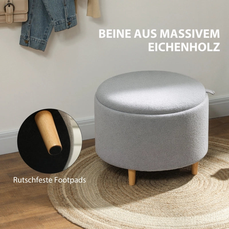 Pouf Contenitore con Coperchio Ribaltabile e Spazio Nascosto, in Poliestere, Grigio