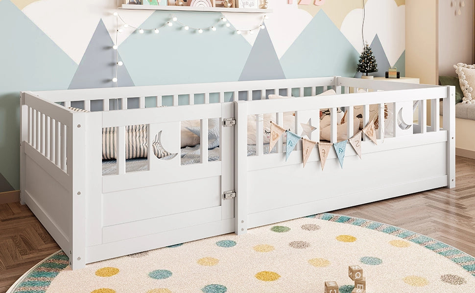 DESMIU Letto per bambini 90 × 190 cm con spondine di sicurezza e decorazione luna e stelle, senza materasso, bianco