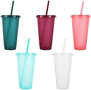 Set di bicchieri in plastica riciclabile a 5 pezzi, tumbler in acrilico colorati con coperchi e manici, 710ML.