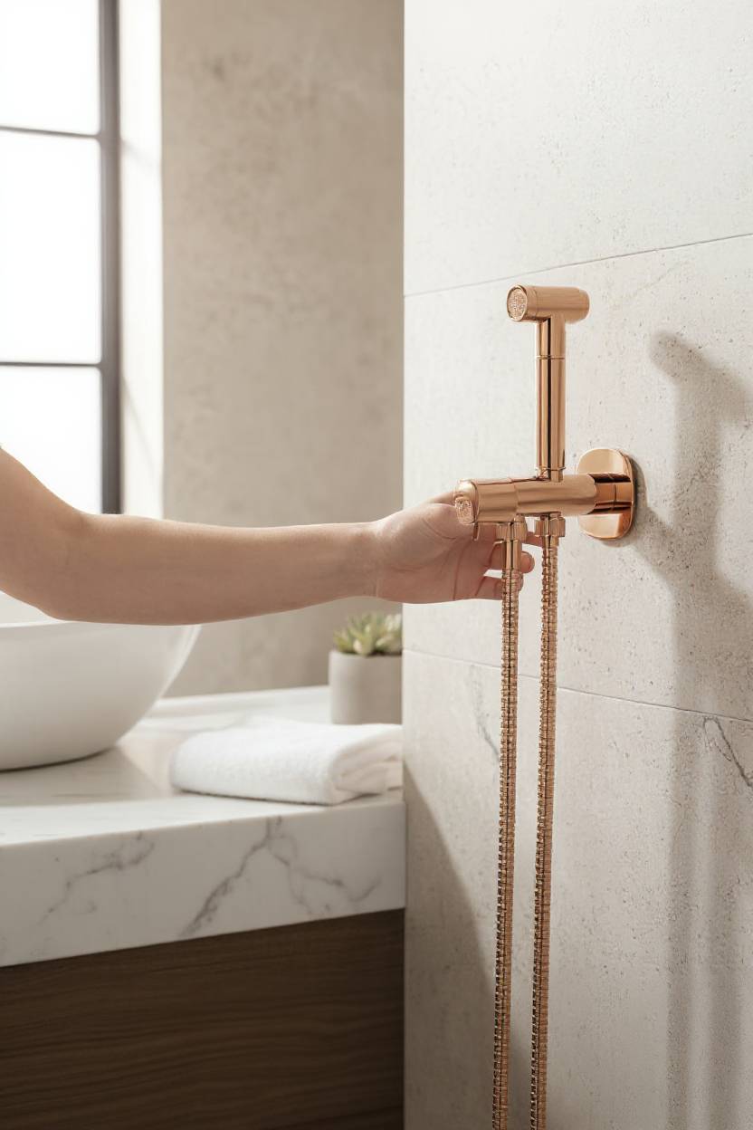Set idroscopino bidet a incasso oro rosa con doccetta bidet – elegante, trendy e salvaspazio