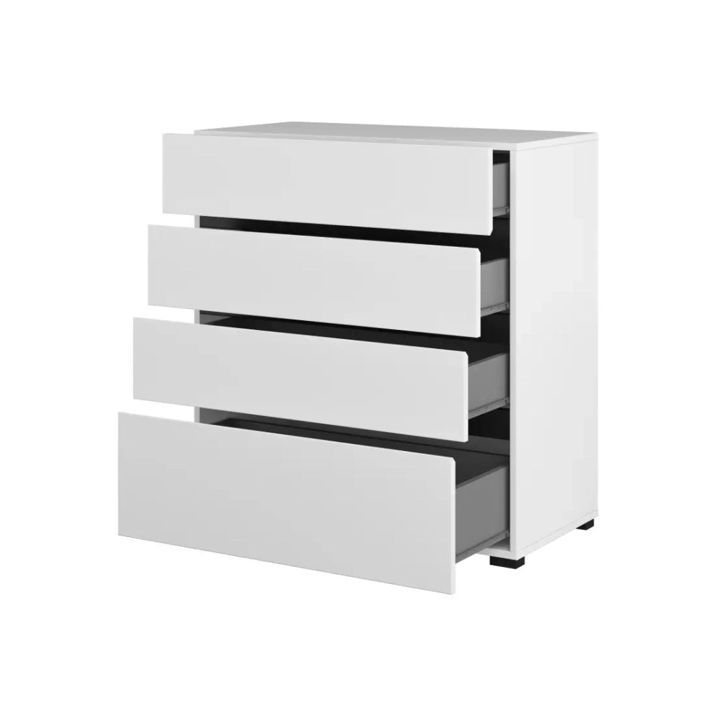Camera completa HAVANA bianco e nero – Letto contenitore 180x200, armadio 4 porte, comodini e cassettiera