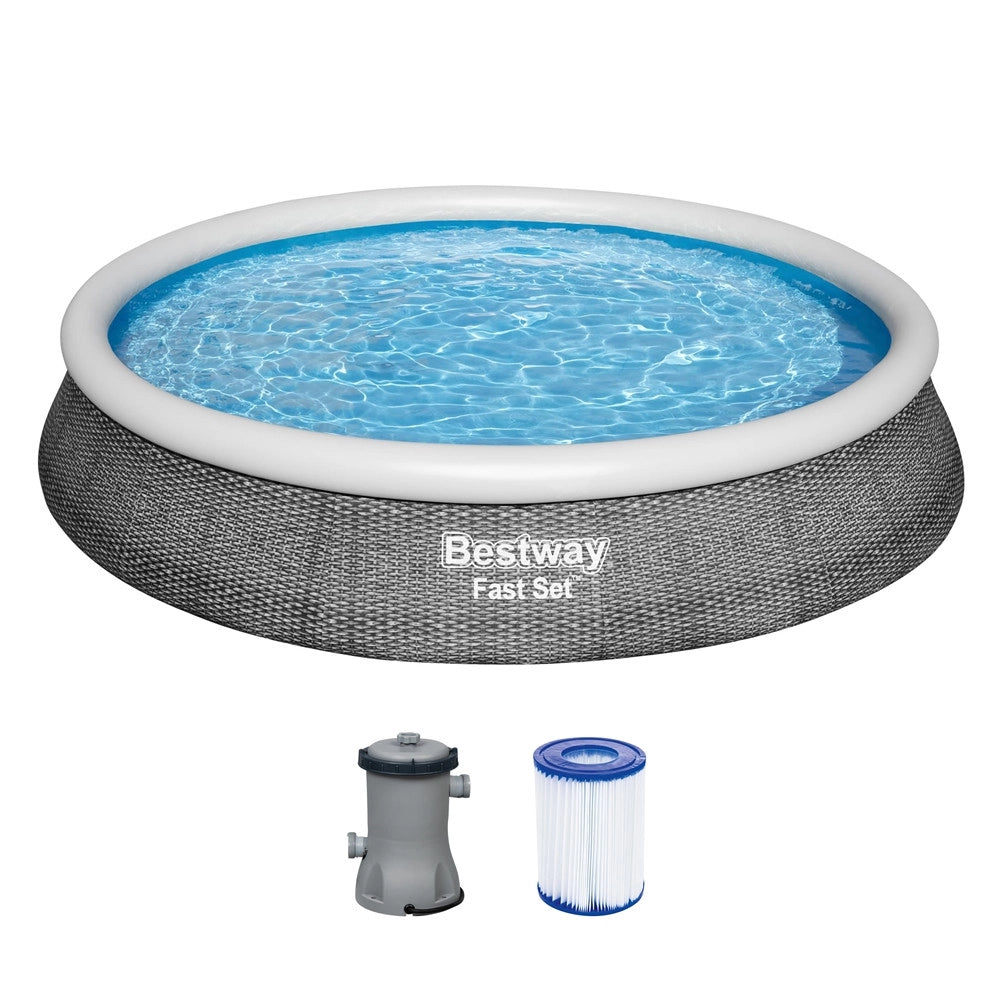 Trade Shop - Piscina Fuori Terra Fast Set Con Pompa Filtro ø396x84cm Effetto Rattan Rotonda 57376 -