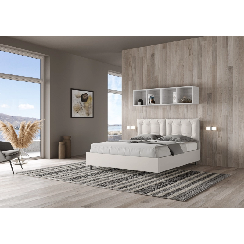 Letto imbottito Matrimoniale 160x210 cm Annalisa - Bianco,Similpelle,Senza rete