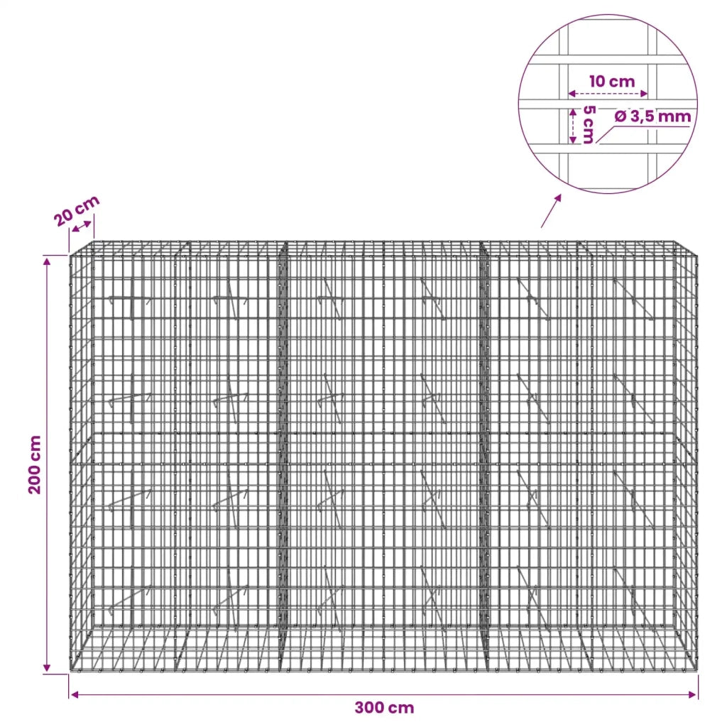 Gabione con Filo da 3,5 mm e Rete da 5x10 cm 300x20x200 cm 3462672