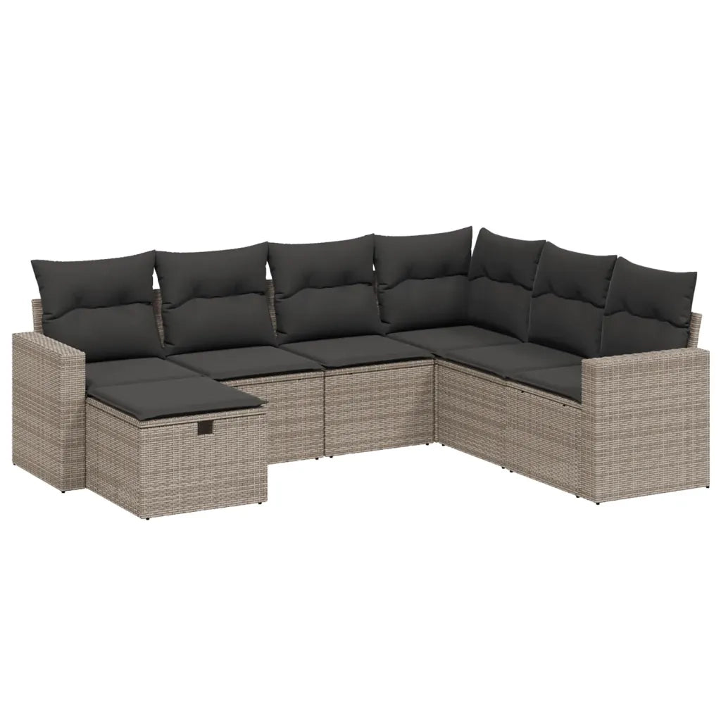 Set Divani da Giardino 7 pz con Cuscini Grigio in Polyrattan 3263526