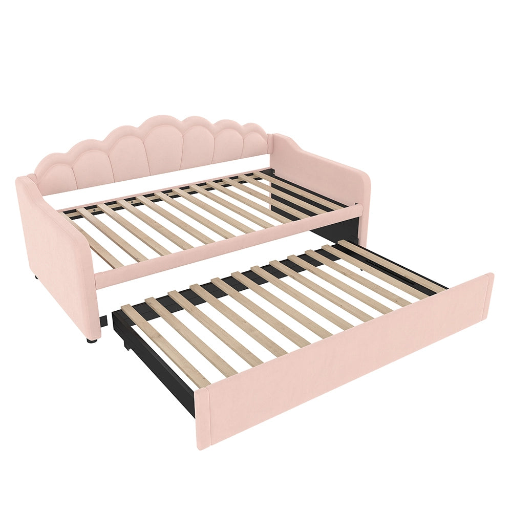 Letto giorno estraibile 90/180x200cm - Xylo - rosa, LED RGB, velluto