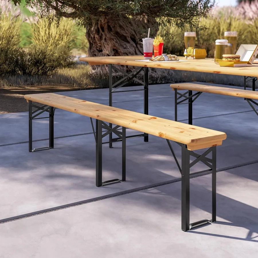 Set Birreria 220×80 cm in Legno e Metallo con panche