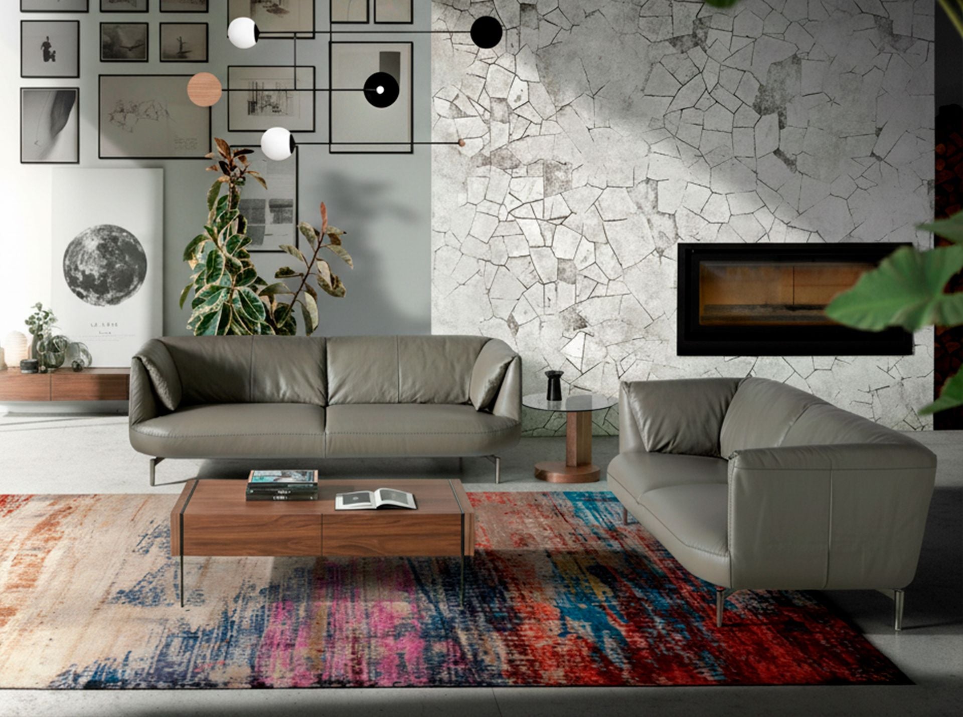 Divano a 2 posti in pelle grigia