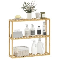 Scaffale da bagno in bambù regolabile, scaffale da bagno a 3 livelli, 60 x 15 x 54 cm, effetto legno naturale