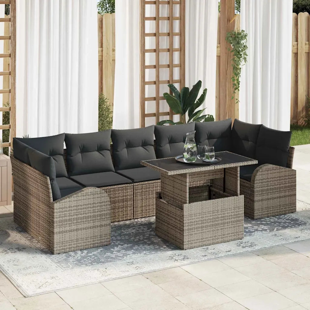 Set Divano da Giardino con cuscino 8 pcs Grigio Poly Rattan 3348595