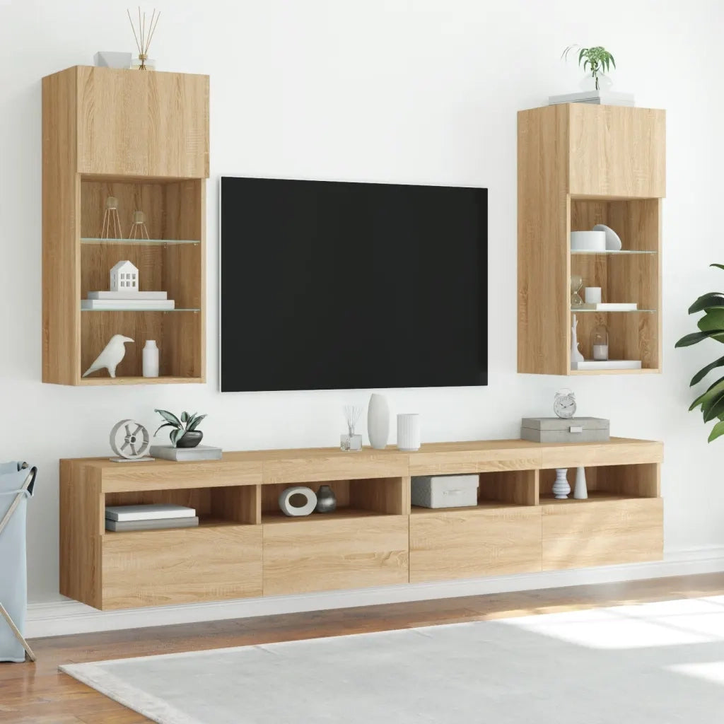 Mobile TV con Luci LED Rovere Sonoma 40,5x30x90 cm 837047