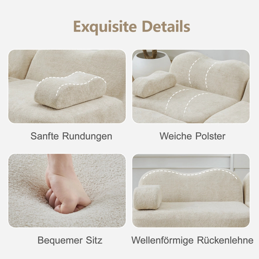 Divano angolare modulare 4 posti con pouf in velluto e schiuma 32D; beige