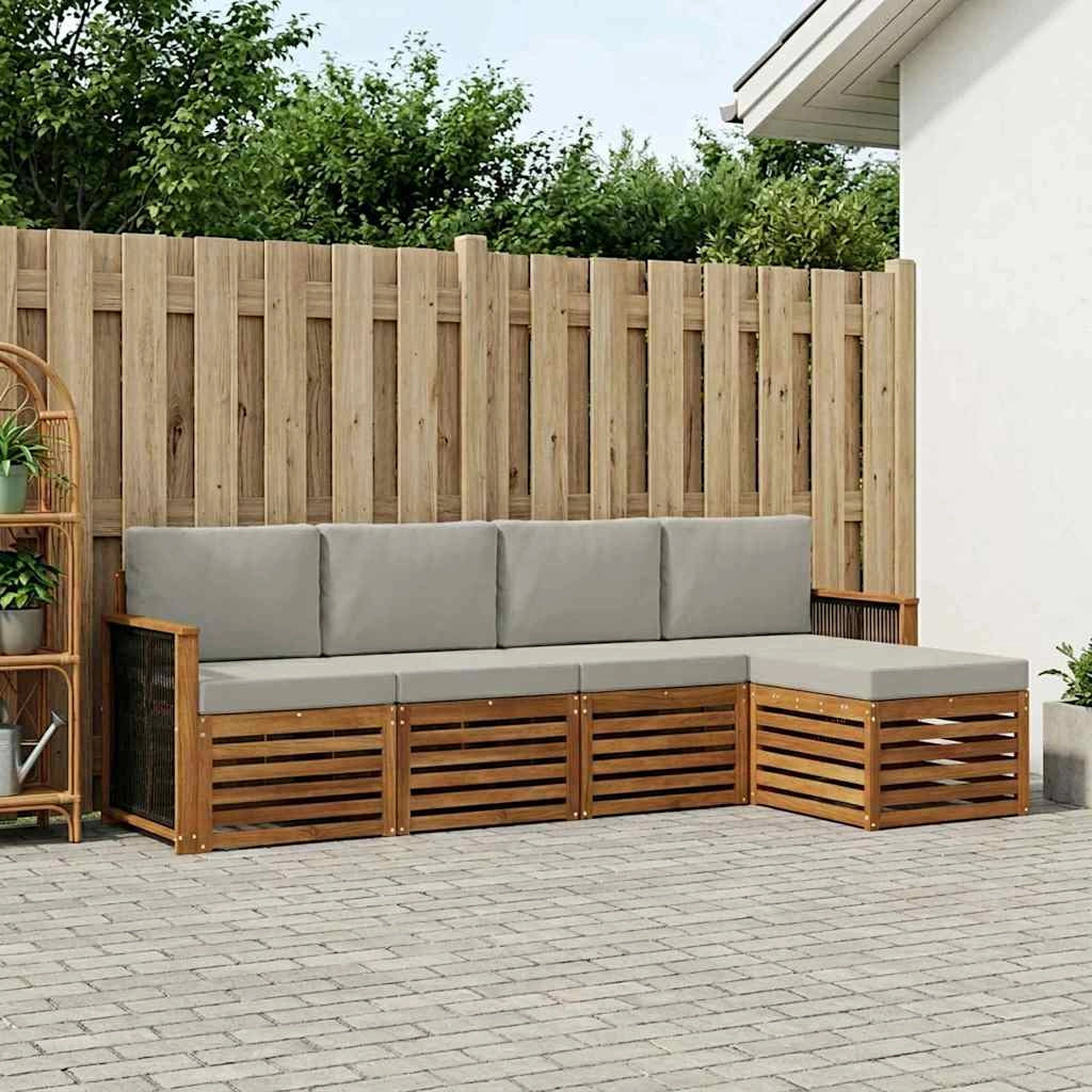 Set di divani da esterno 5 pz Naturale e Grigio Chiaro 3384232