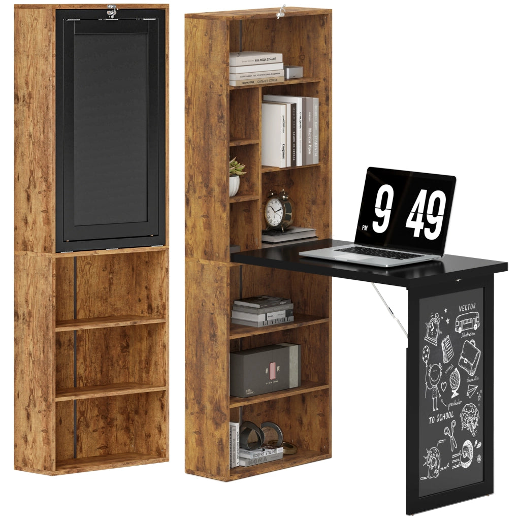Scrivania con libreria e scaffale regolabile, postazione computer e lavagna ¨C zephmum ¨C 98x51x153cm, marrone