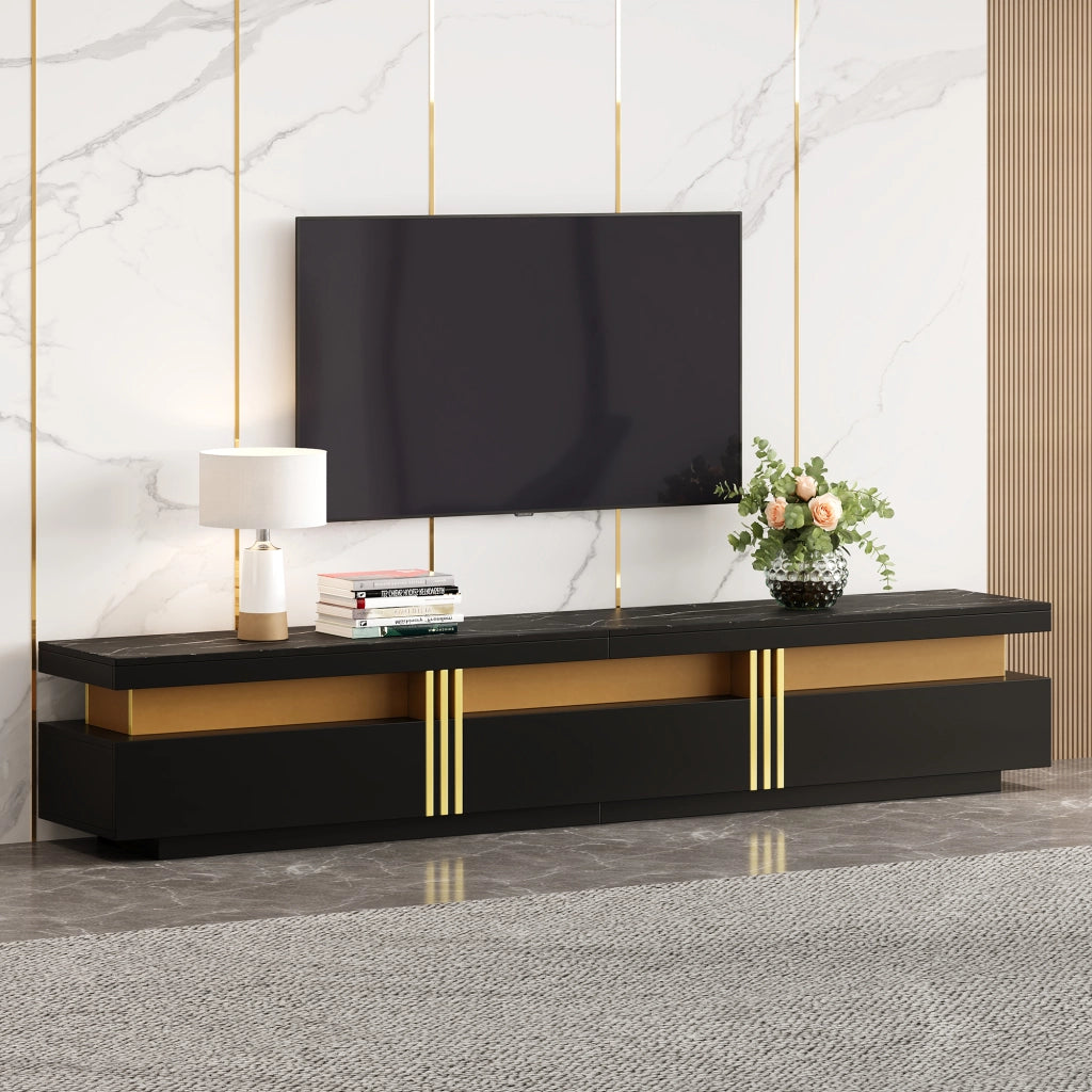 Cassettiera TV nera in truciolato lunga 200 cm