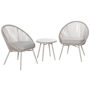 SET POLTRONCINE DA GIARDINO INTRECCIATE IN PE RATTAN CON TAVOLINO BIANCO CREMA