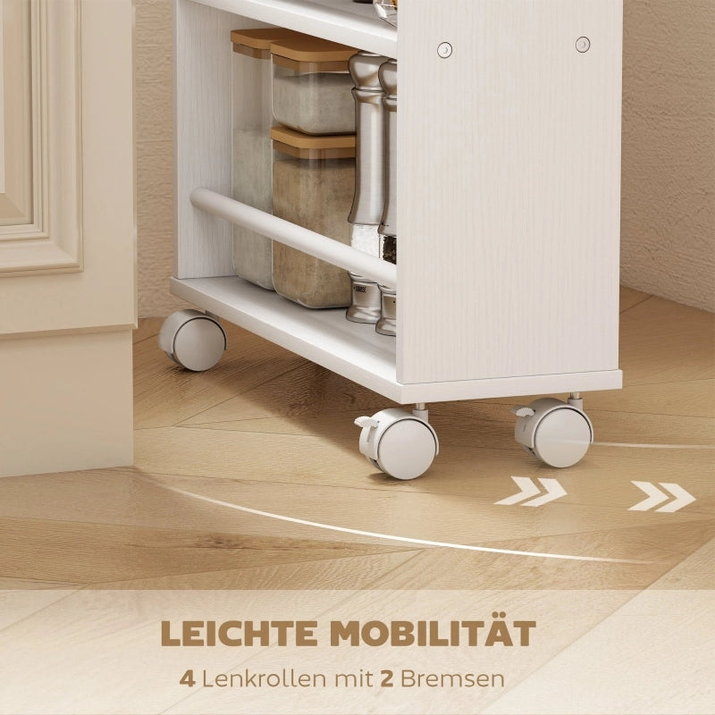 Scaffale multifunzionale con rotelle, design stretto, 4 scomparti, 45x15x91 cm, naturale
