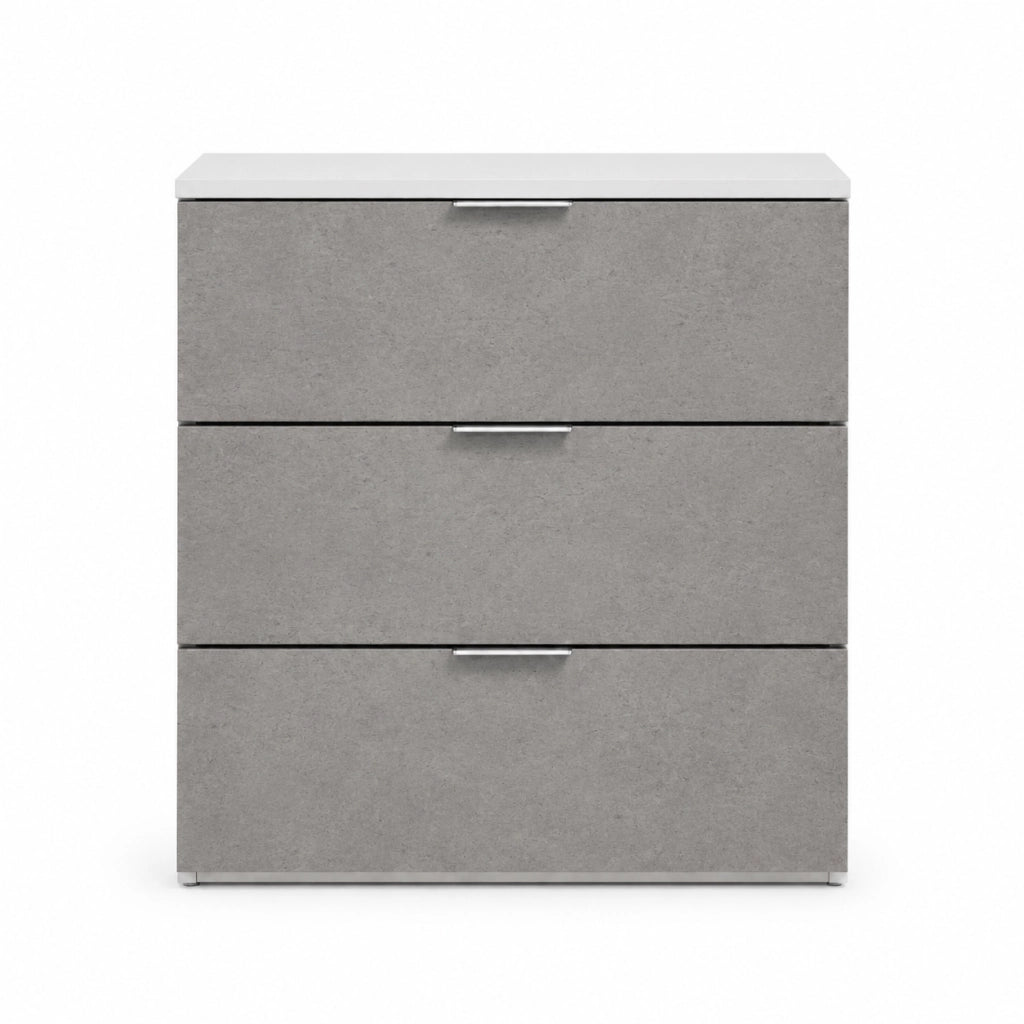 Comò 3 Cassetti Senza Piedi Cassettiera Design Minimal Mobile Per Camera Da Letto Studio E Lavanderia 77 X 38 X 80 Cm Bianco E Grigio Cemento