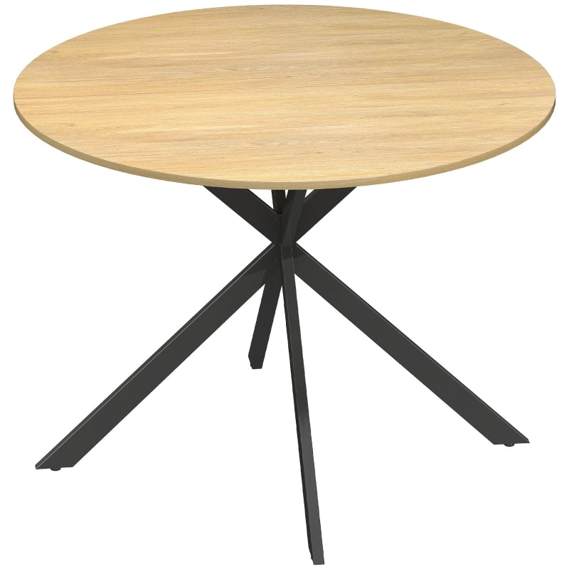 Tavolo da pranzo rotondo industriale Ø 100 cm, effetto rovere, per 4 persone, con gambe in acciaio