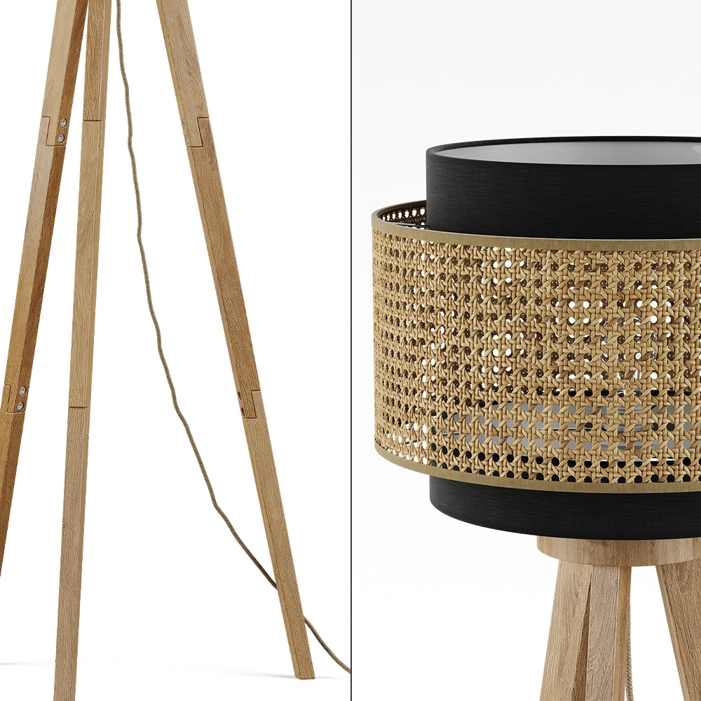 Vicco Lampada da terra Rattan/nero 45 x 142 cm