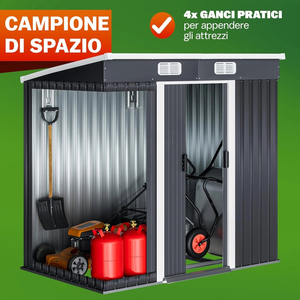 ® Casetta da Giardino Capanno Attrezzi Giardinaggio in Metallo 2m² con Fondamenta 200x125x180cm Porta Scorrevole Casetta per Attrezzi verde Capanna da Esterno 4m³