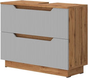 Mobile sottolavabo per bagno Lotta, Rovere/grigio a righe, 79.6 x 62.5 cm con 2 cassetti