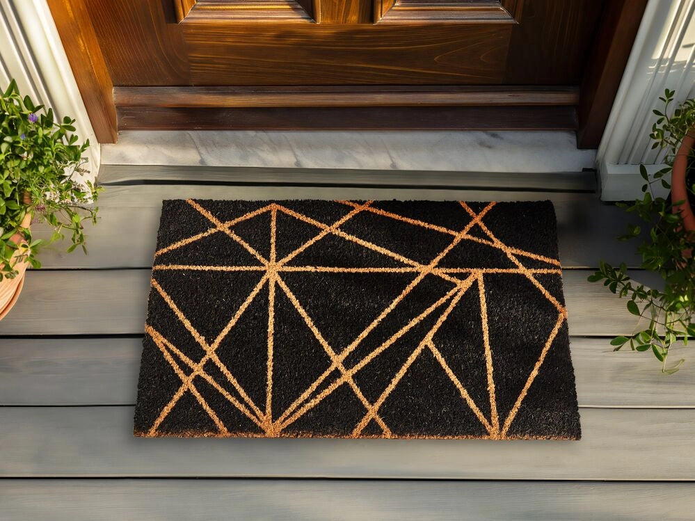 Zerbino nero in cocco naturale con fondo in PVC antiscivolo 40 x 60 cm motivo geometrico Glam Decorazione moderna per interni