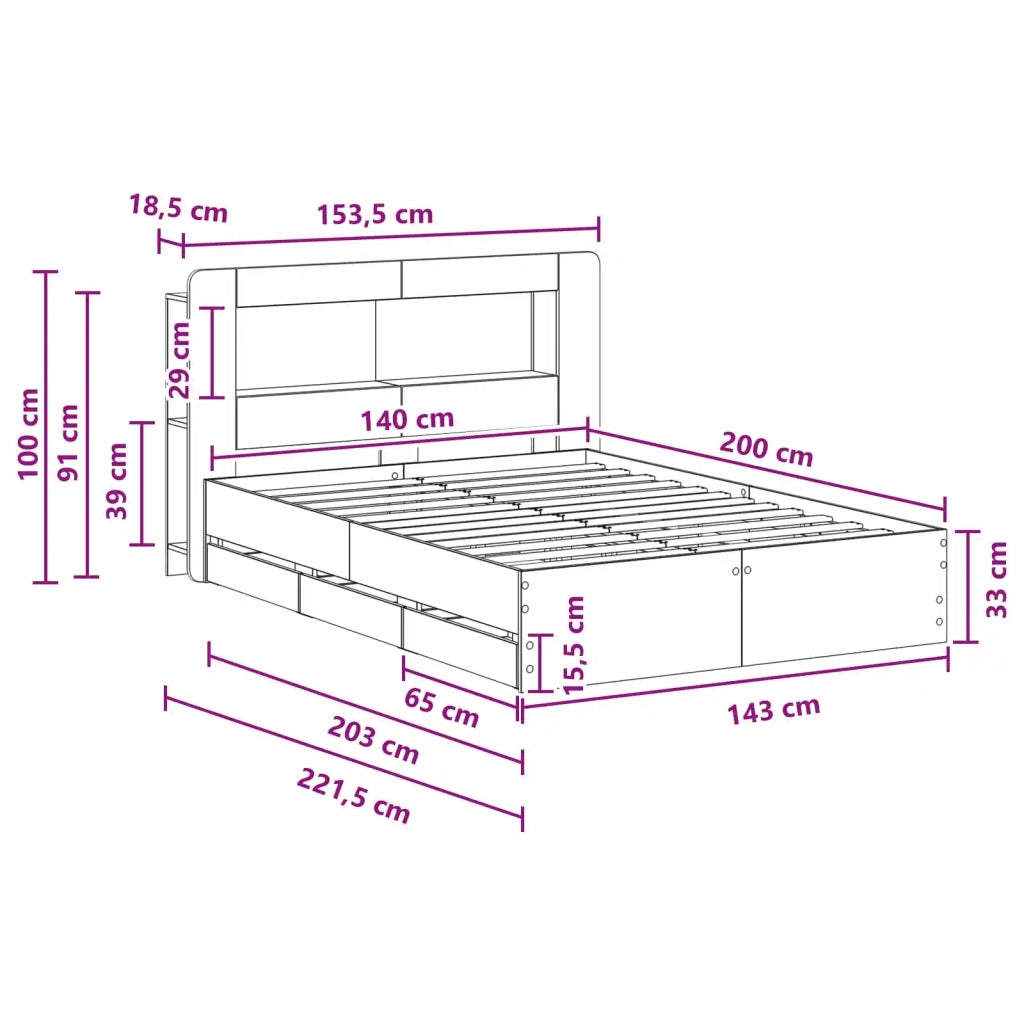 Telaio del letto con storage Sonoma grigio 140 x 200 cm 3434048