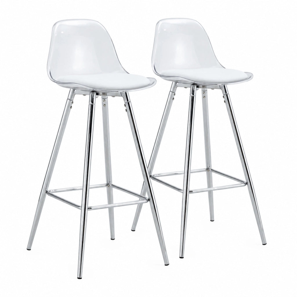 Set di 2 sgabelli da bar 96,5 cm trasparenti, metallo argentato con poggiapiedi