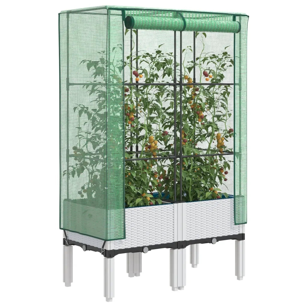 Fioriere | Cassetta per fiori | Letto Rialzato con Copertura Serra Effetto Rattan 80x40x140 cm