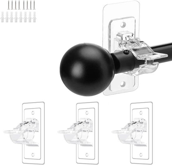 Sostegno tenda - clip per barra tenda - supporto barra tenda - camera da letto - soggiorno - plastica - 4 pezzi - trasparente - canna flessibile - viti.