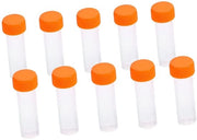 Set di Boccette di Reazione 10 pezzi 5 ml - Materiale Plastico - Con Tappo di Acciaio Inox - Gomma di Sigillatura - Altezza 58 mm - Diametro 15 mm - Boccetta di Reazione