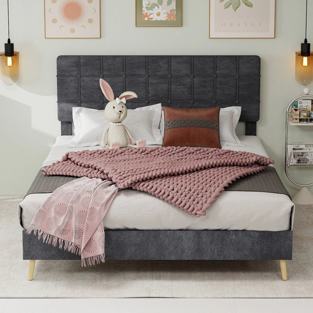 Letto Matrimoniale Imbottito ¨C Xylo ¨C Tessuto Grigio Scuro 140x200