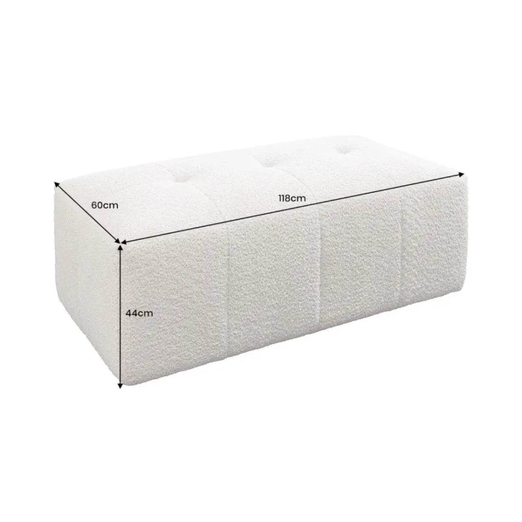 Divano + pouf IMPERIA bianco champagne – Divano modulabile in tessuto bouclé