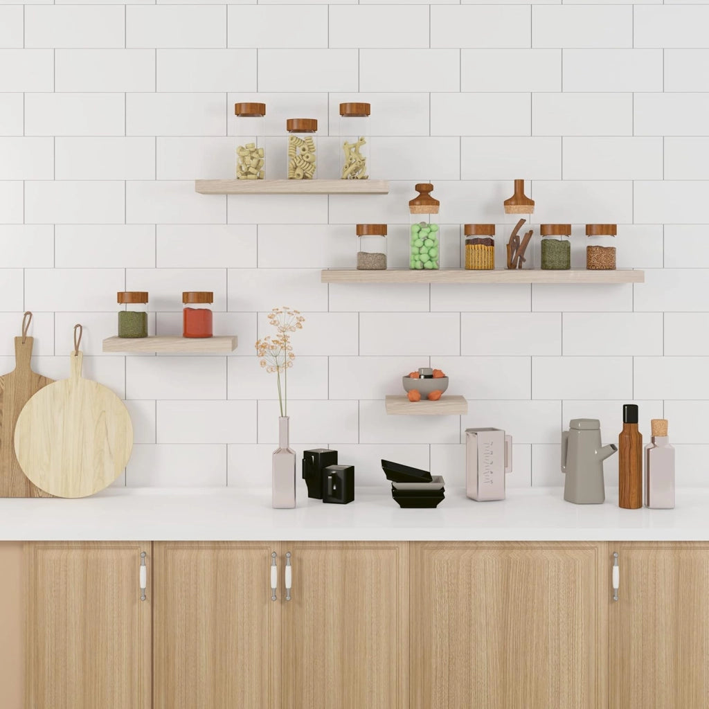 Mensole da Muro, Set di 4 Mensole da Muro, Quercia, 60cm, in Legno MDF, Librerie Scaffale da Parete Portaoggetti, Stile rétro, Mensole Sospese Decorative per Salotto Cucina Corridoio