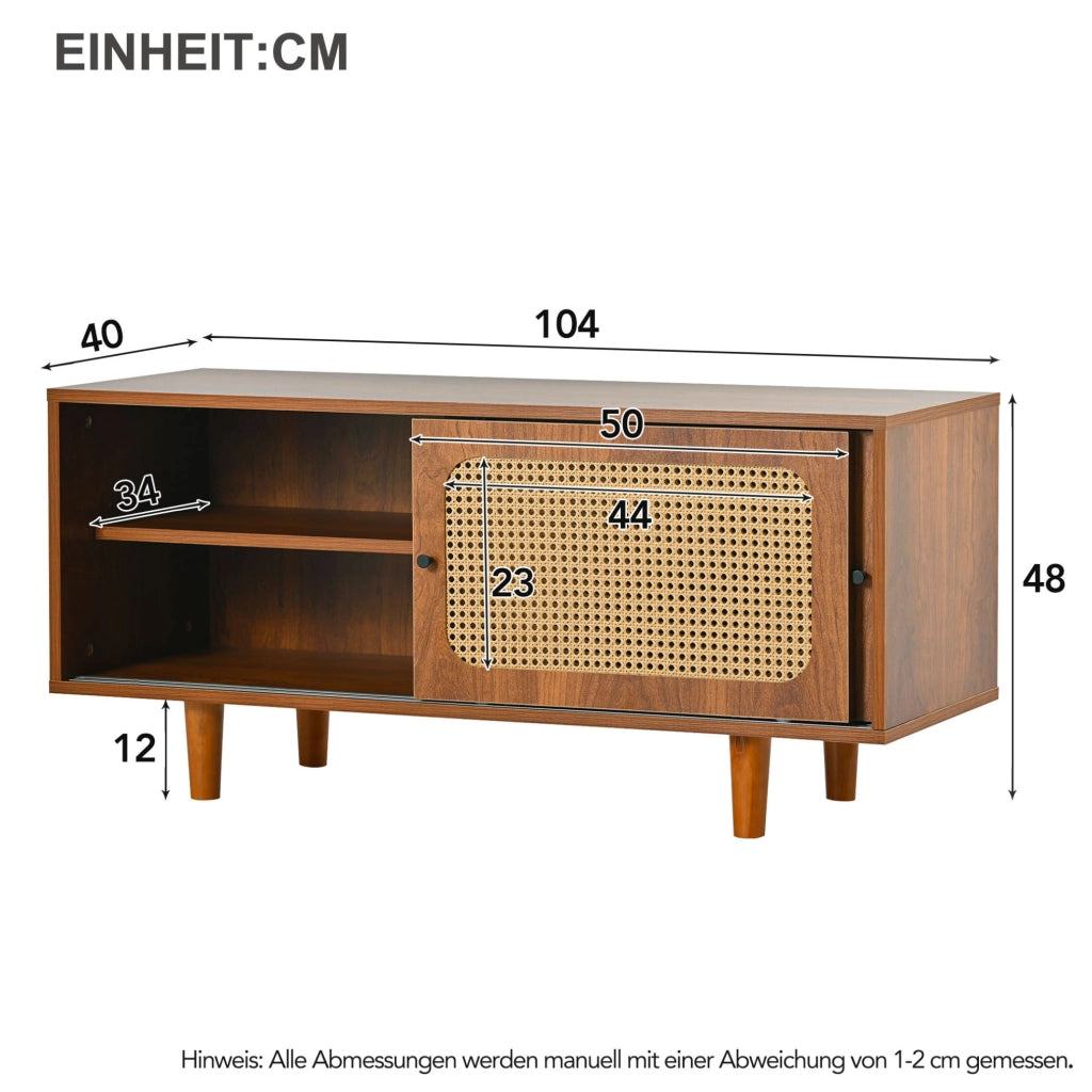 Scarpiera con 2 ante effetto rattan e ripiano regolabile; 104 x 40 x 48 cm; colore noce