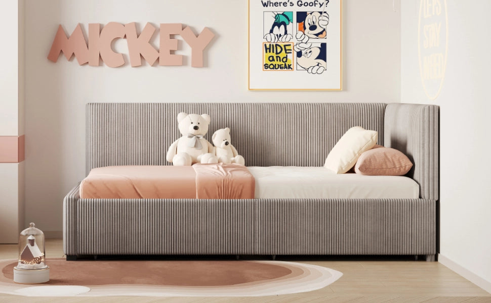 DESMIU Divano letto 90 × 200 cm 1 posto con 2 cassetti e schienale reversibile, senza materasso, in velluto grigio