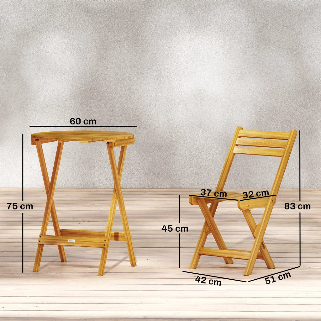 Set Bistrot Tavolo Rotondo Pieghevole 60cm Legno Acacia 2 Sedie ¨C Xylo ¨C Naturale