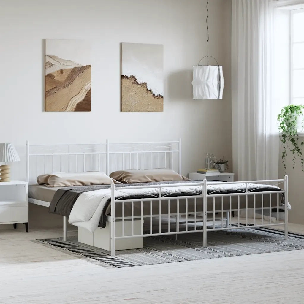 Giroletto con Testiera e Pediera-Struttura Letto Metallo Bianco 193x203 cm 412171
