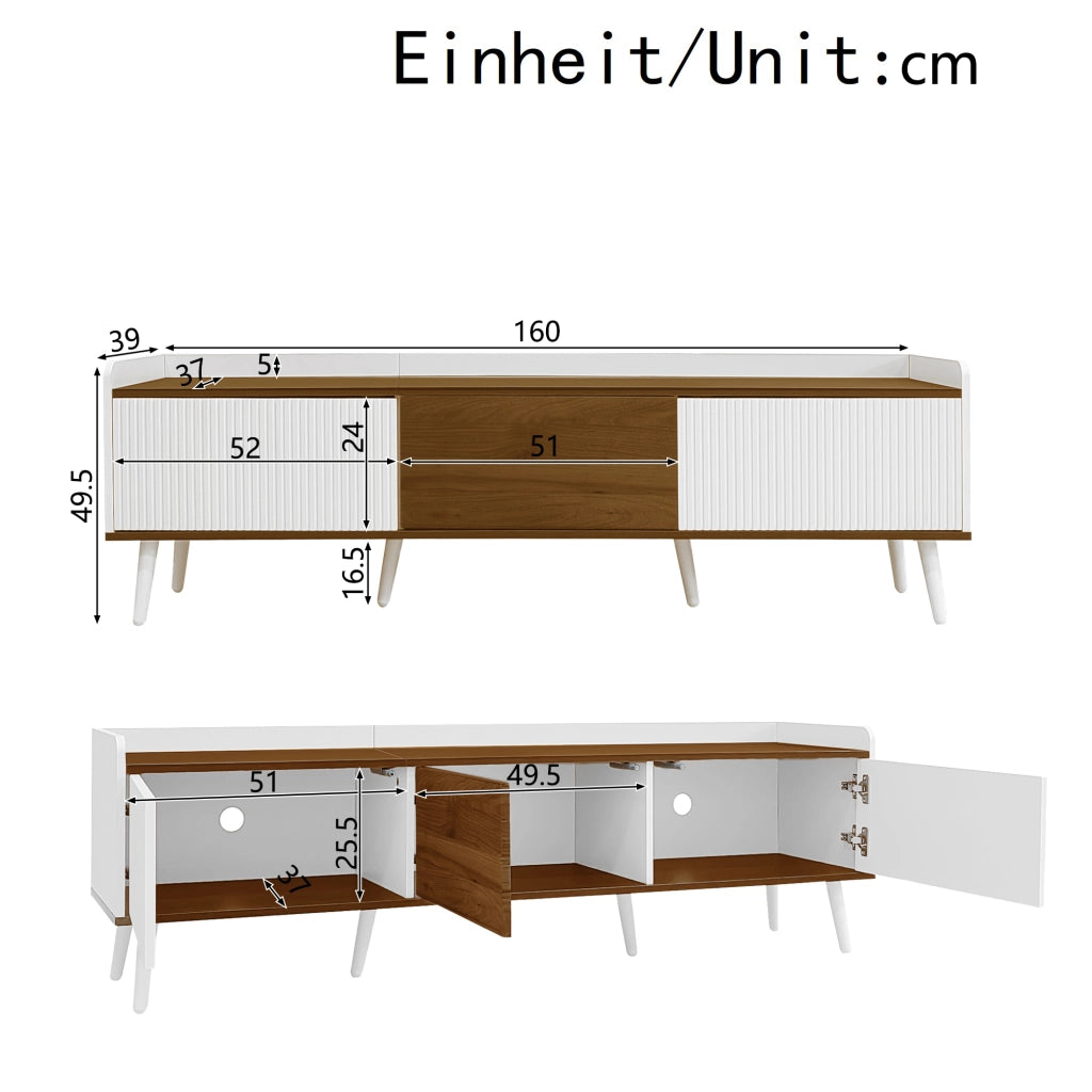Mobile TV con 3 Ante; Bordo Rialzato e Dispositivo antiribaltamento per Soggiorno in MDF 160×39×49.5 cm