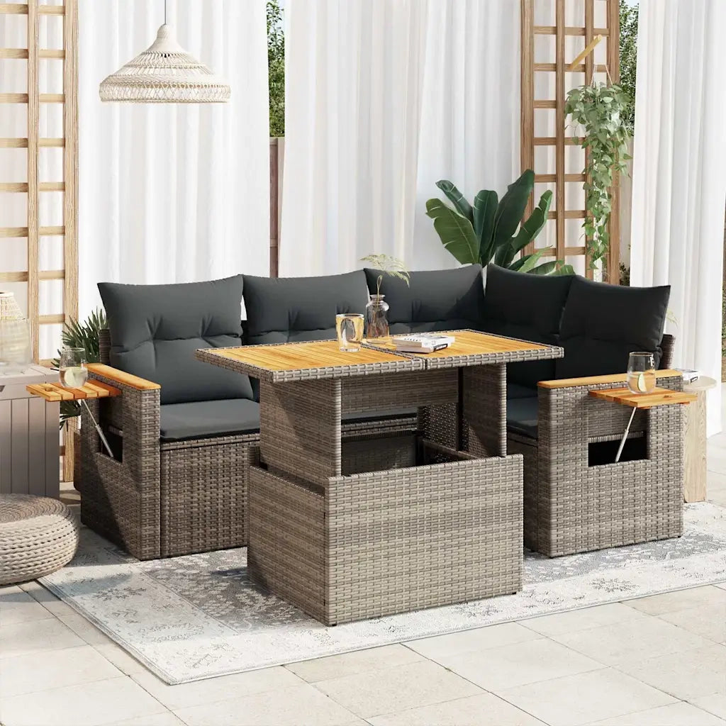 Set Divano Giardino 5 pz con Cuscini Grigio Polyrattan Acacia 3327595