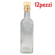 Trade Shop - Set 12 Pezzi Bottiglie Bottigline Vetro Trasparente Mary Con Tappo 250cc -