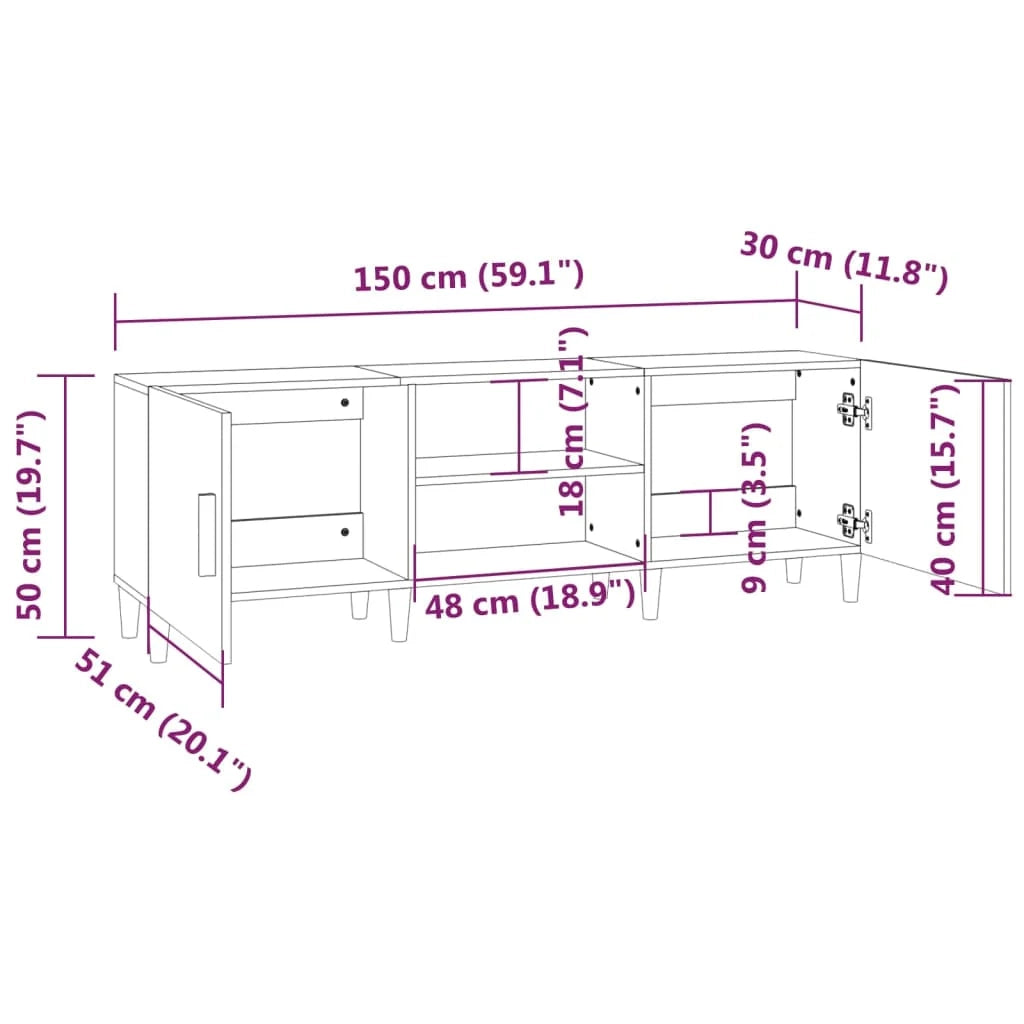 Mobile TV multimediale scaffale TV credenza mobile TV sala da pranzo soggiorno camera da letto 150 x 30 x 50 cm legno ingegnerizzato nero 02_0026003