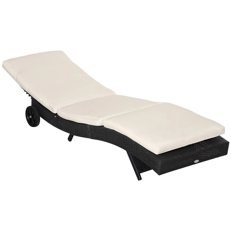SDRAIO DA GIARDINO IN RATTAN PE CON SCHIENALE REGOLABILE E CUSCINO, 207X70X70CM, NERO