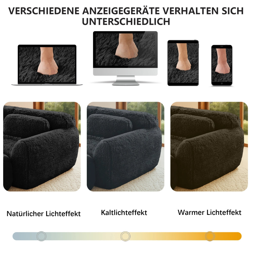 Divano modulare angolare 2 posti a L 204x179x73 cm in tessuto plush nero; senza montaggio